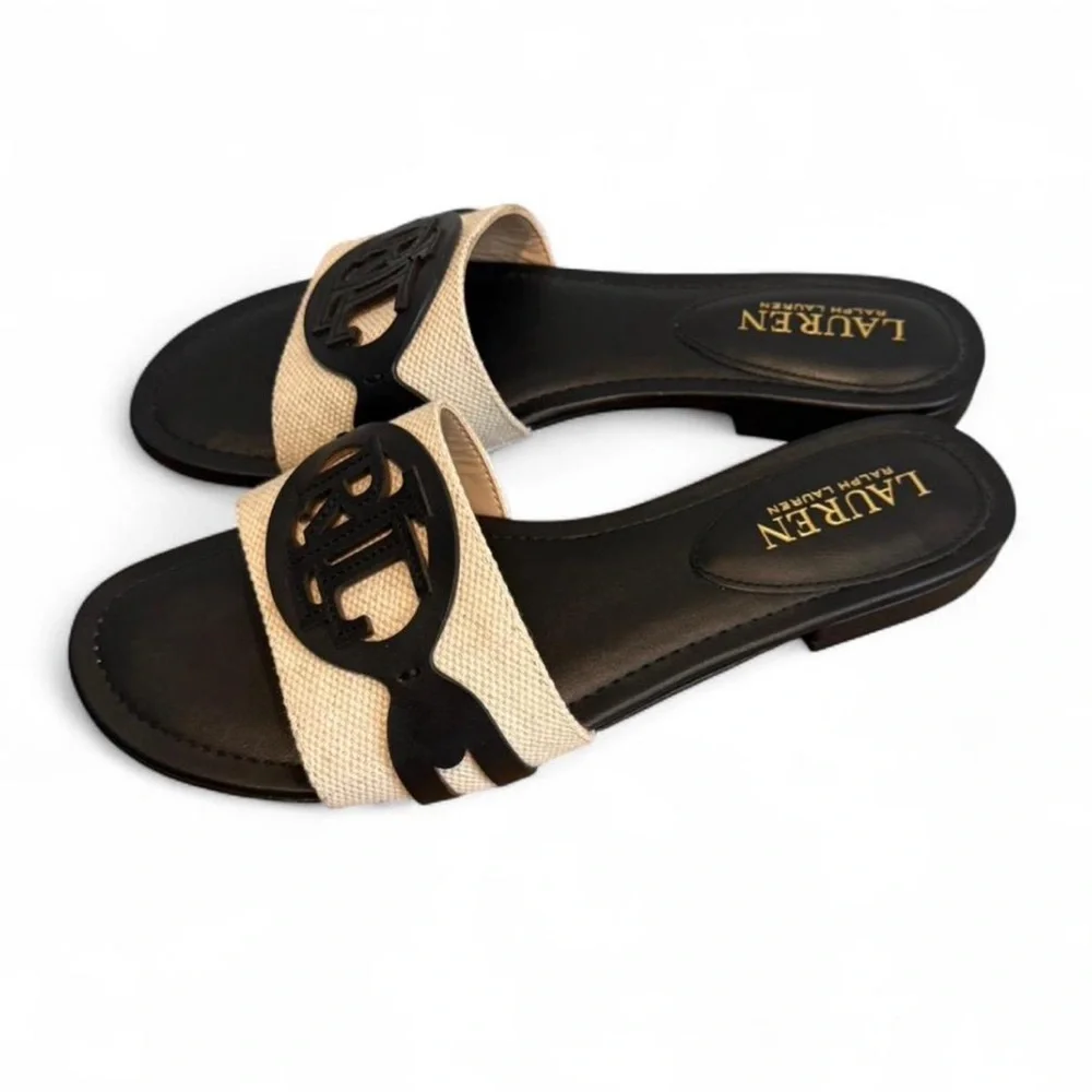 Ralph Lauren Alegra Canvas & Leather Slide Sandal 8.5 - Picture 4 of 8